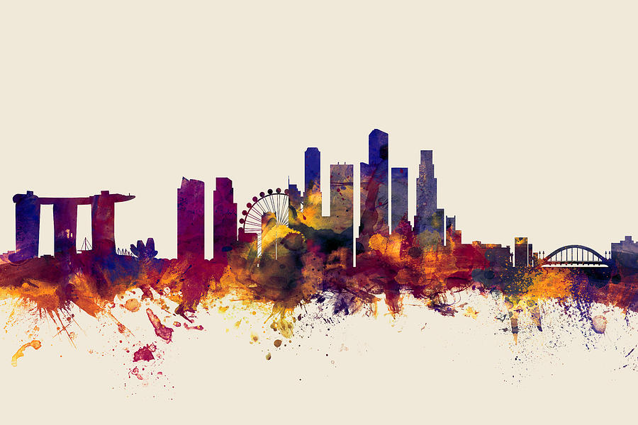 Singapore Skyline #4 Digital Art by Michael Tompsett