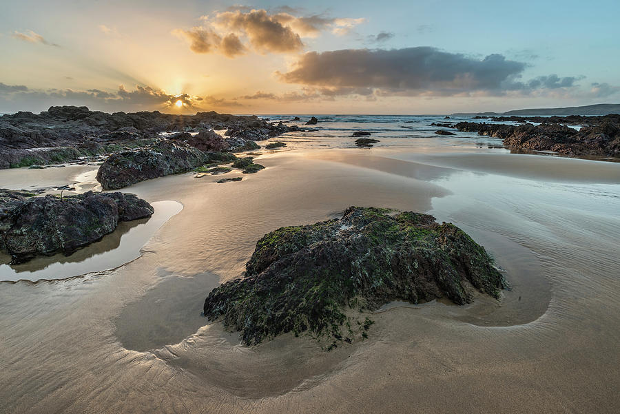 Sunset Photograph - Stunning sunset landscape image of Freshwater West beach on Pemb #4 by Matthew Gibson