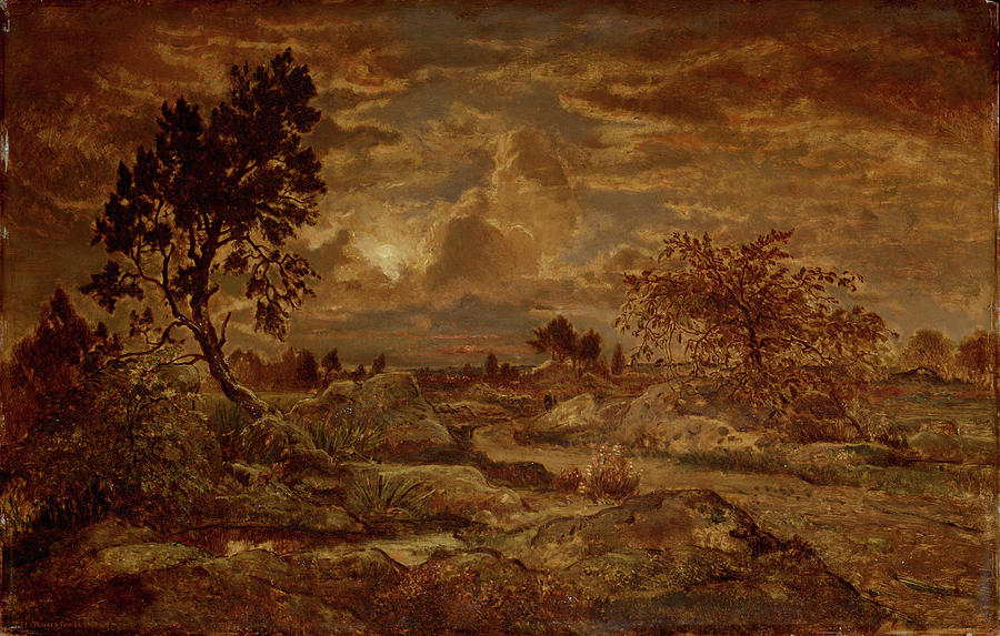 Sunset near Arbonne Painting by Theodore Rousseau