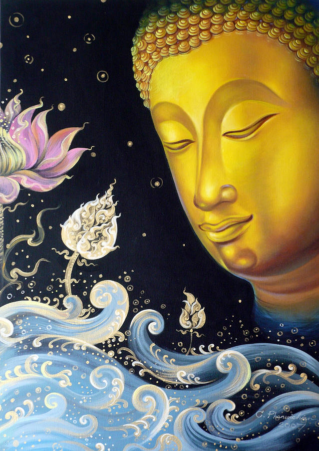 Acrylic Painting - The Light Of Buddhism by Chonkhet Phanwichien Acrylic Painting - The Light Of Buddhism by Chonkhet Phanwichien