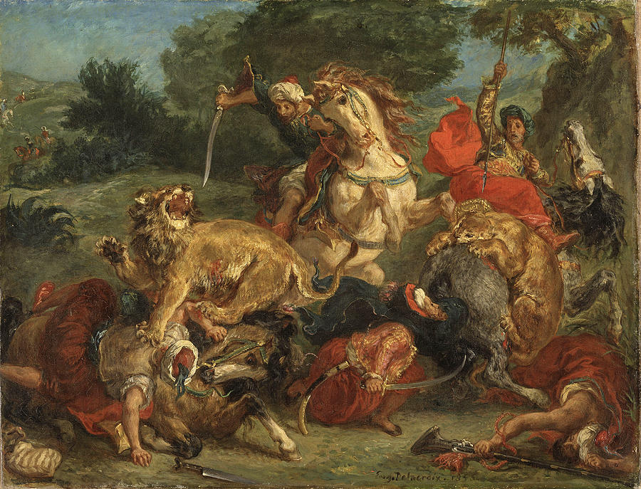 The Lion Hunt #5 Painting by Eugene Delacroix