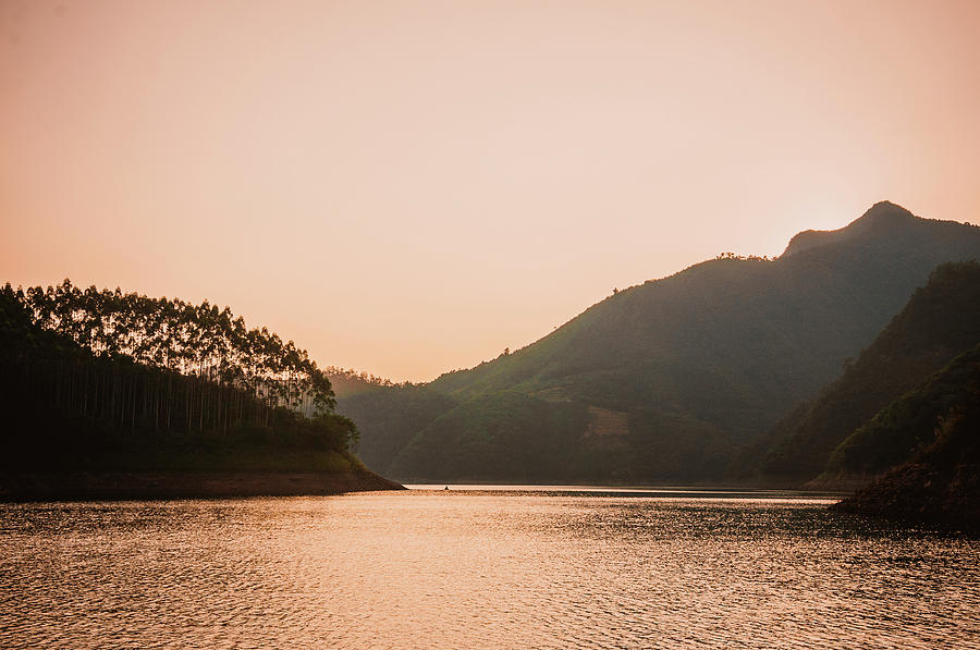 The mountains and lake scenery in sunset #4 Photograph by Carl Ning