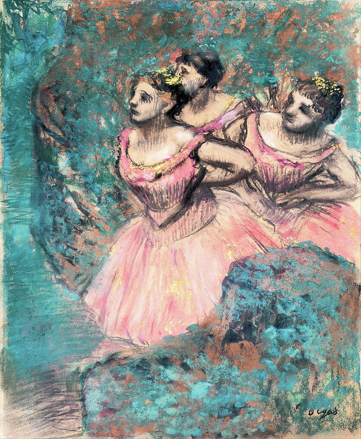 Ballet Pastel - Three Dancers in Red Costume  #4 by Edgar Degas