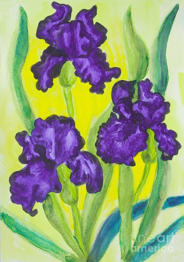 Three violet irises, watercolor #4 Painting by Irina Afonskaya