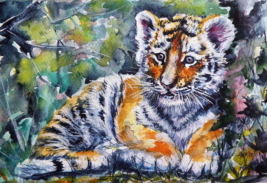 Tiger cub #4 Painting by Kovacs Anna Brigitta