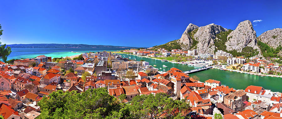 Town of Omis and Cetina river mouth panoramic view #4 Photograph by Brch Photography