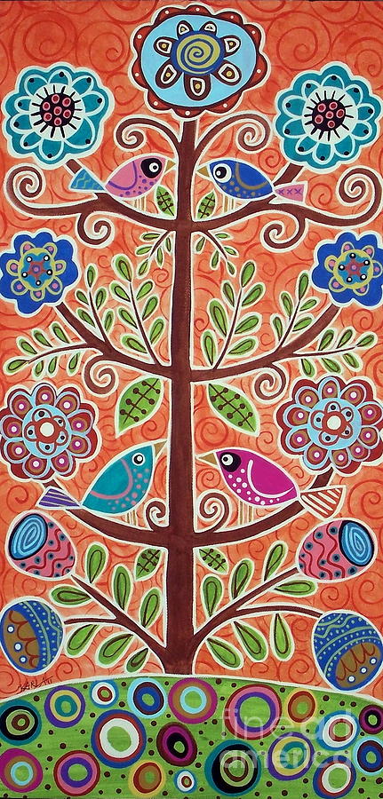 Bird Painting - 4 Tree Birds by Karla Gerard