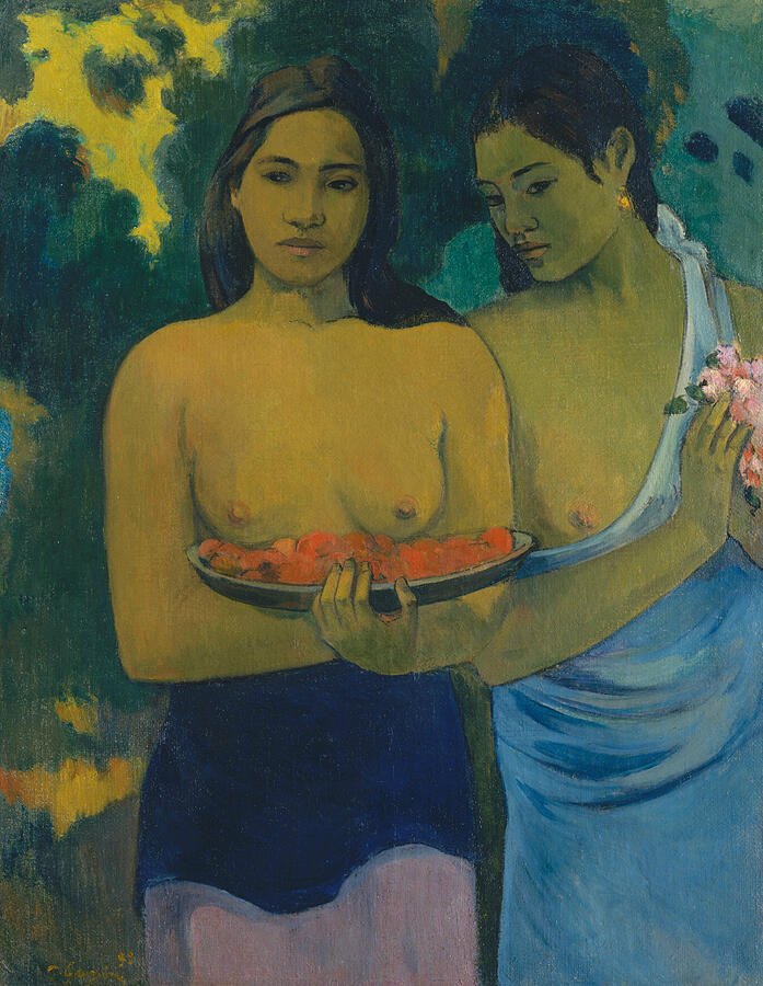 Two Tahitian Women Painting by Paul Gauguin