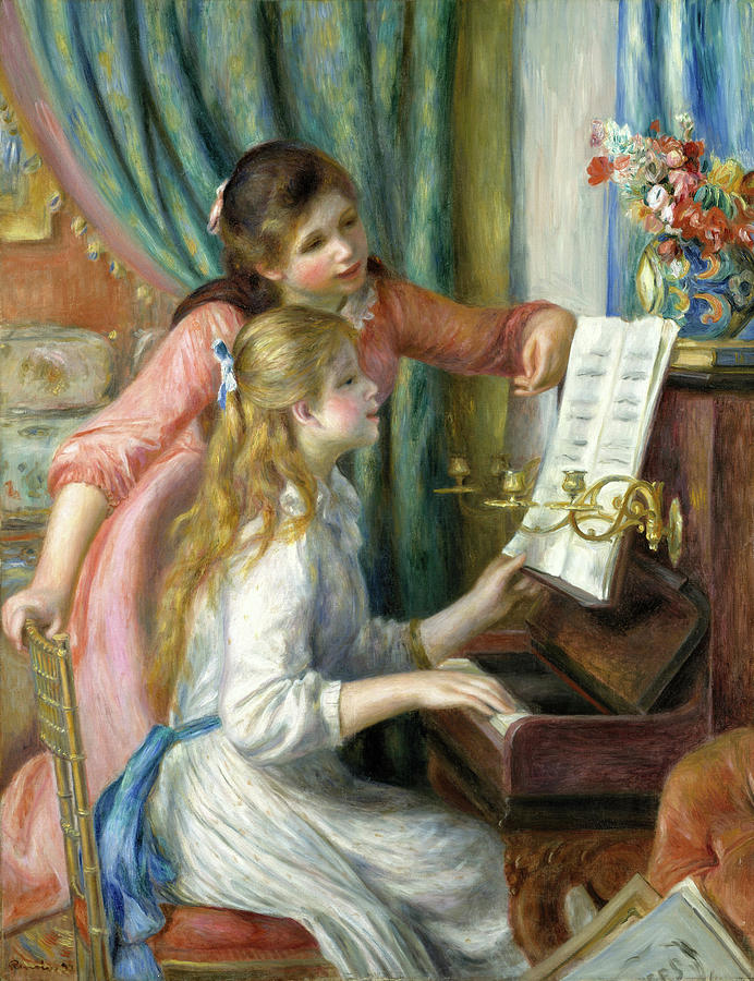 Two Young Girls at the Piano #4 Painting by Pierre-Auguste Renoir