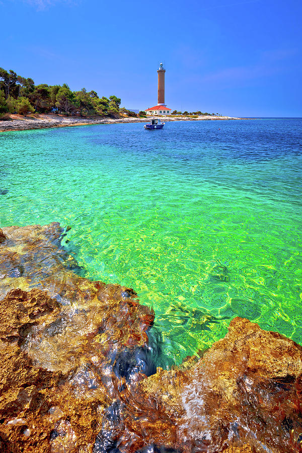 Veli Rat lighthouse and turquoise beach view #4 Photograph by Brch Photography