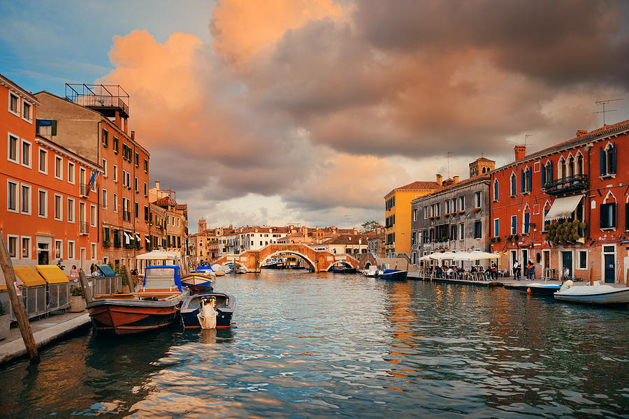 Venice grand canal sunset #4 Photograph by Songquan Deng