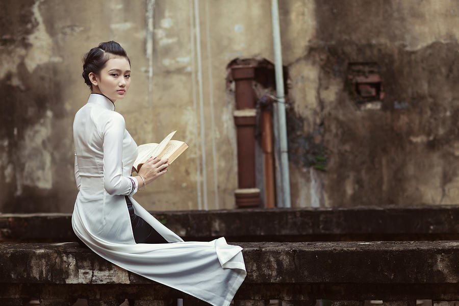 Vietnamese young women with Ao Dai in old town #5 by Huynh Thu