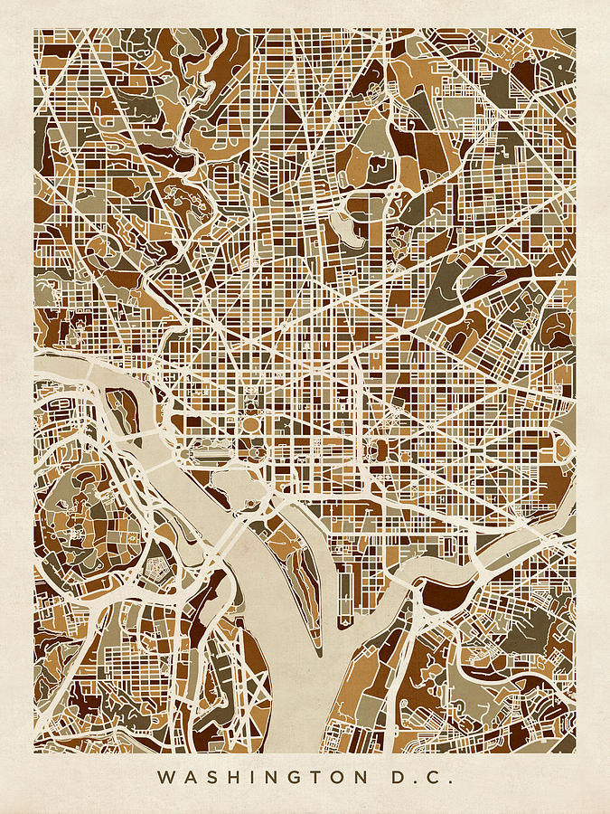 City Map Digital Art - Washington DC Street Map by Michael Tompsett