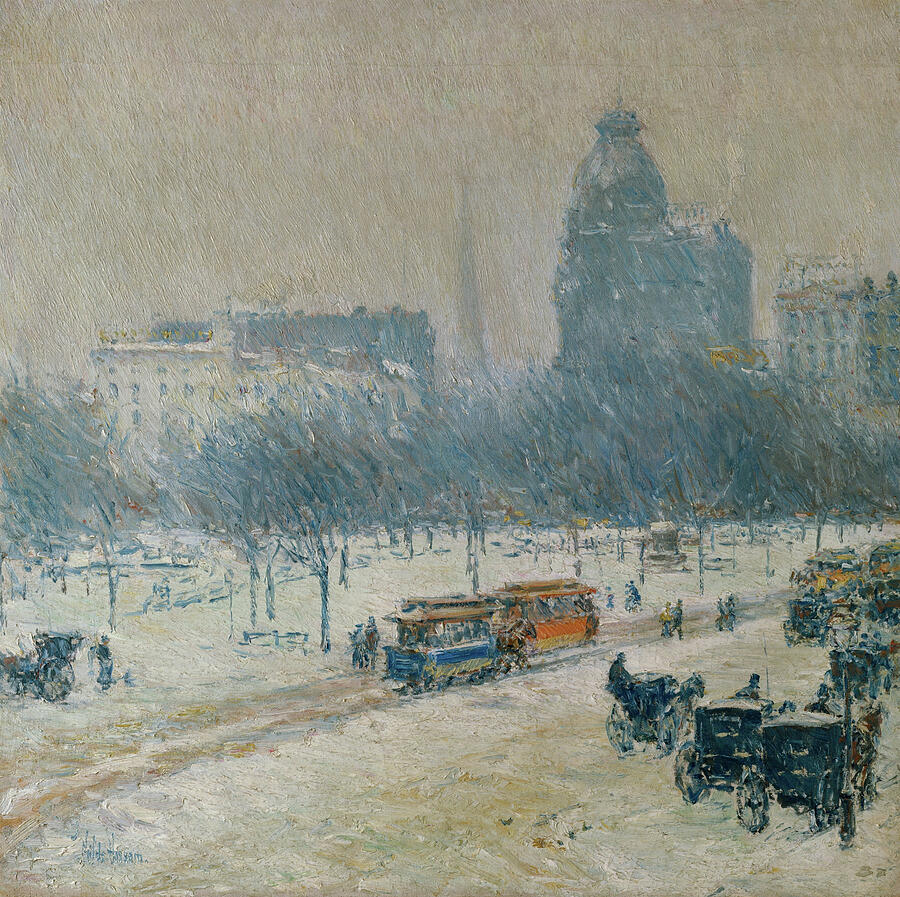 Winter in Union Square, from 1889-1890 Painting by Childe Hassam
