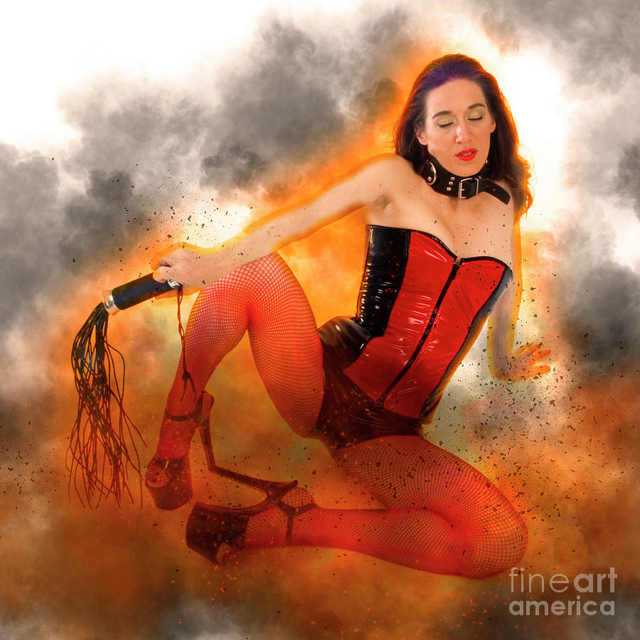Woman aged 30 in red and black latex #4 Photograph by Humorous Quotes