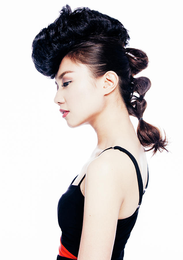 Woman In Bouffant Updo Hairstyle In Black Dress Photograph By Von