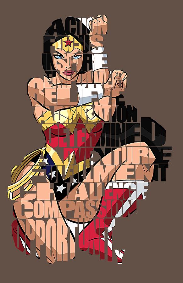 Wonder Woman Inspirational Power and Strength Through Words #4 Mixed Media by Marvin Blaine