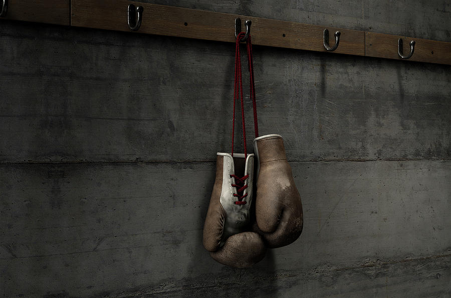 Worn Digital Art - Worn Vintage Boxing Gloves Hanging In Change Room by Allan Swart Worn Digital Art - Worn Vintage Boxing Gloves Hanging In Change Room by Allan Swart