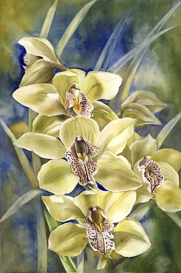 Yellow Cymbidium Orchid #5 Painting by Alfred Ng