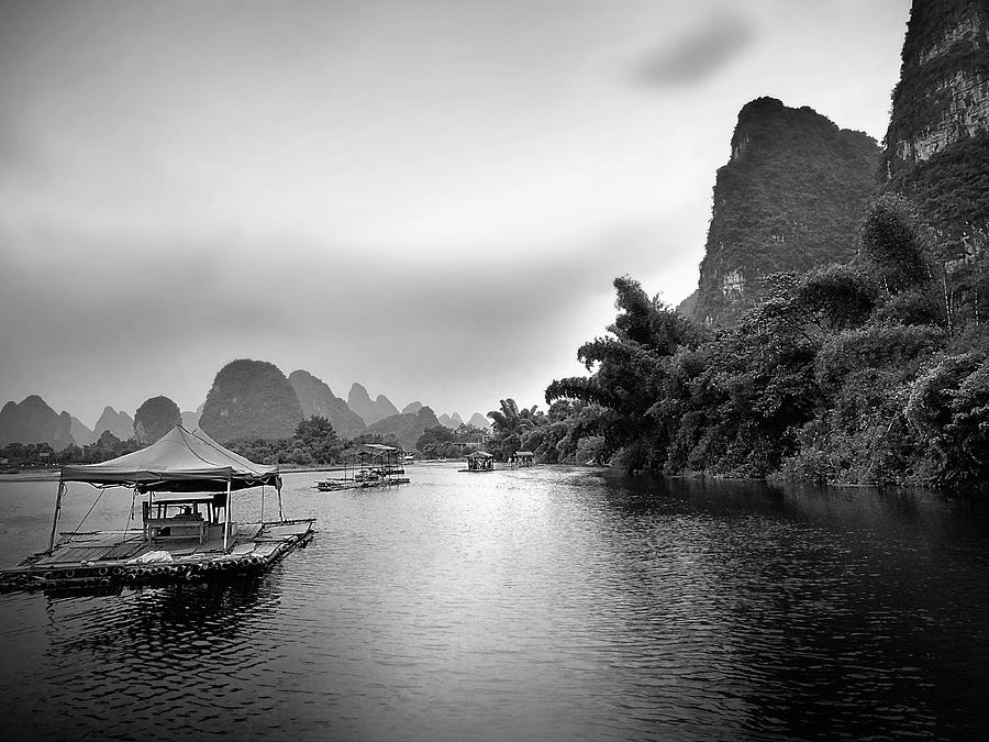 Yulong River drifting -ArtToPan- China Guilin scenery-Black and white photograph #4 Photograph by Artto Pan