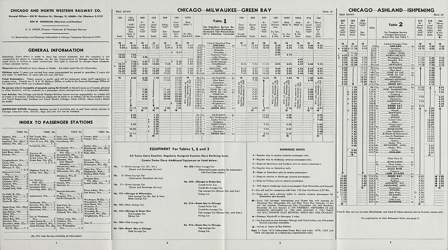 400 Train Schedule - 1966 Drawing by Chicago and North Western Historical Society