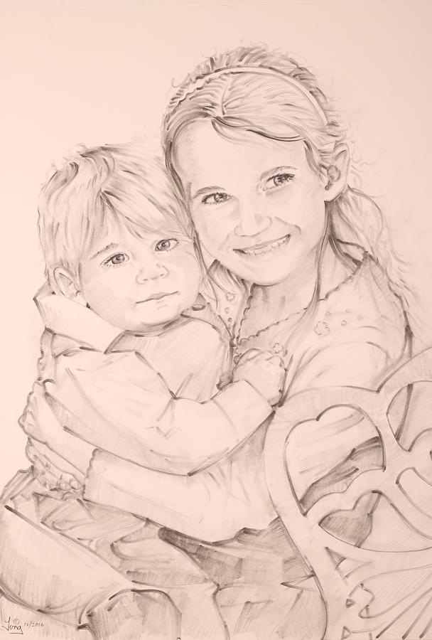 Brother and Sister Drawing by Gary M Long