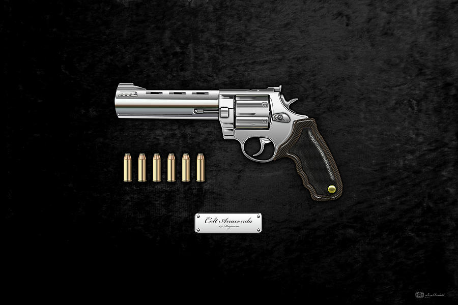 .44 Magnum Colt Anaconda with Ammo on Black Velvet  #44 Digital Art by Serge Averbukh