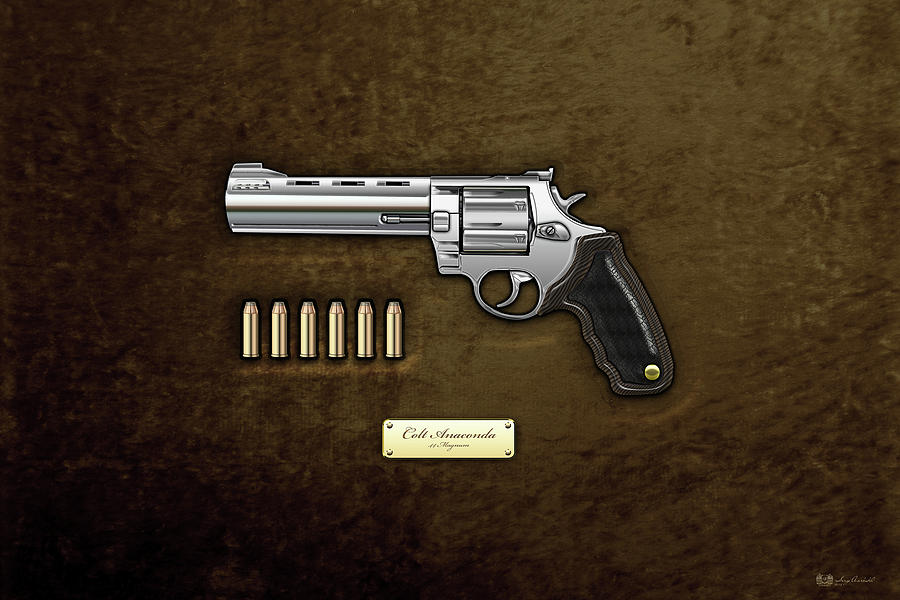 .44 Magnum Colt Anaconda with Ammo on Brown Velvet  #44 Digital Art by Serge Averbukh