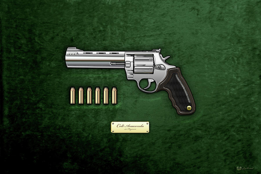 .44 Magnum Digital Art - .44 Magnum Colt Anaconda with Ammo on Green Velvet  #44 by Serge Averbukh
