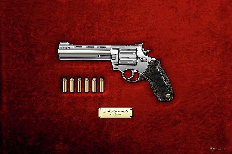 .44 Magnum Colt Anaconda with Ammo on Red Velvet  #44 Digital Art by Serge Averbukh