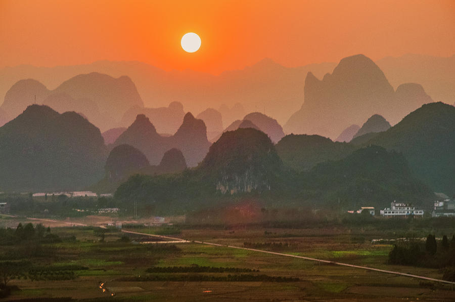 Karst mountains scenery in sunset #48 Photograph by Carl Ning