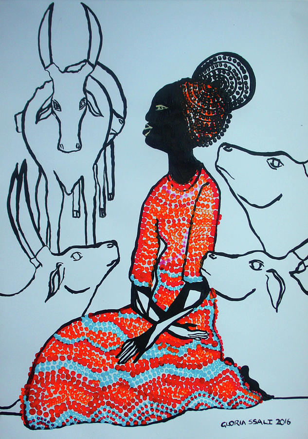 Dinka Bride - South Sudan #49 Painting by Gloria Ssali