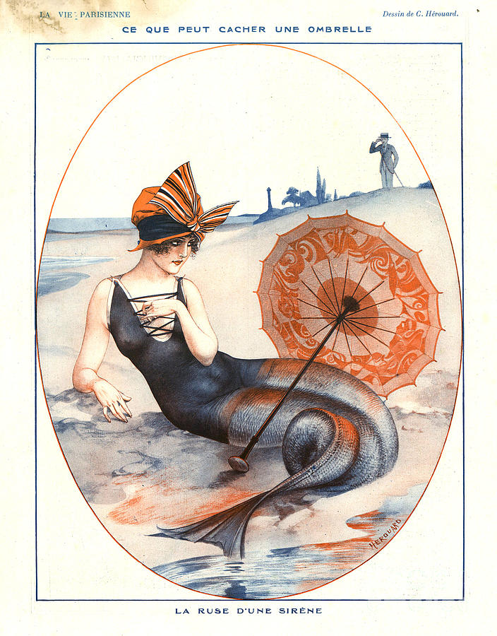 Umbrella Drawing - 1920s France La Vie Parisienne Magazine #498 by The Advertising Archives