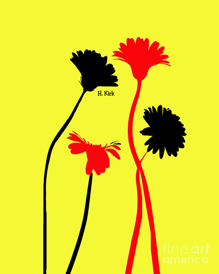 4Daisies Black and Red on Yellow  Photograph by Heather Kirk