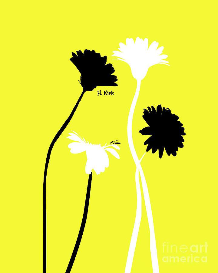 4Daisies Black and White on Yellow Photograph by Heather Kirk