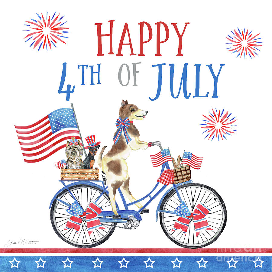 4th of July Dogs on Bike 1 Painting by Jean Plout