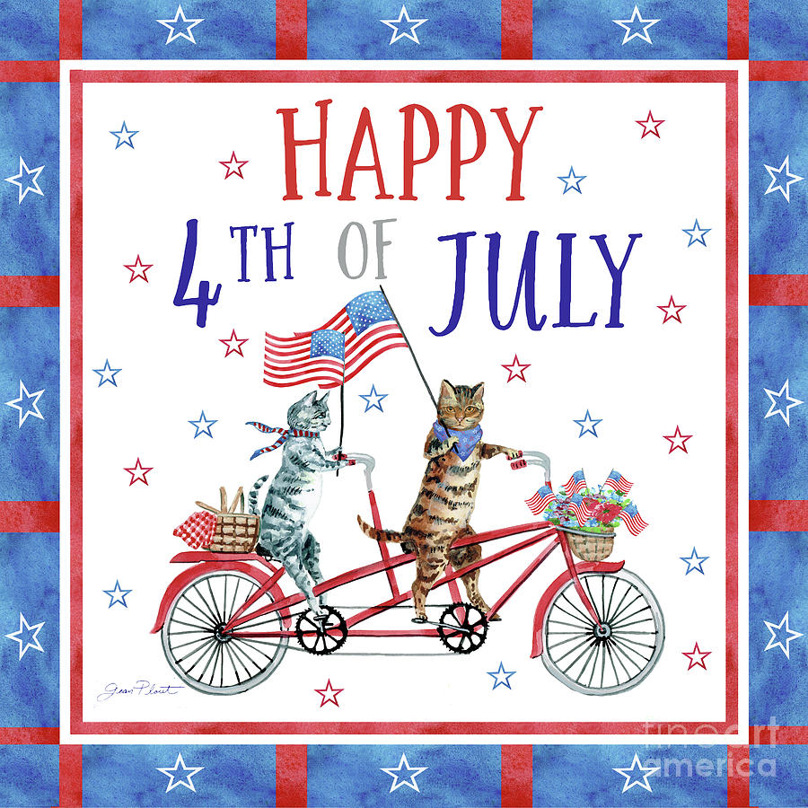 4th of July Cats on Bike Painting by Jean Plout