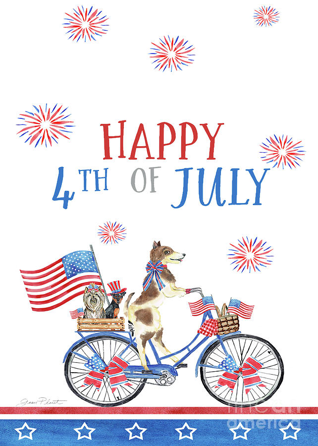 4th Of July Dogs On Bike 3 Crad Painting by Jean Plout