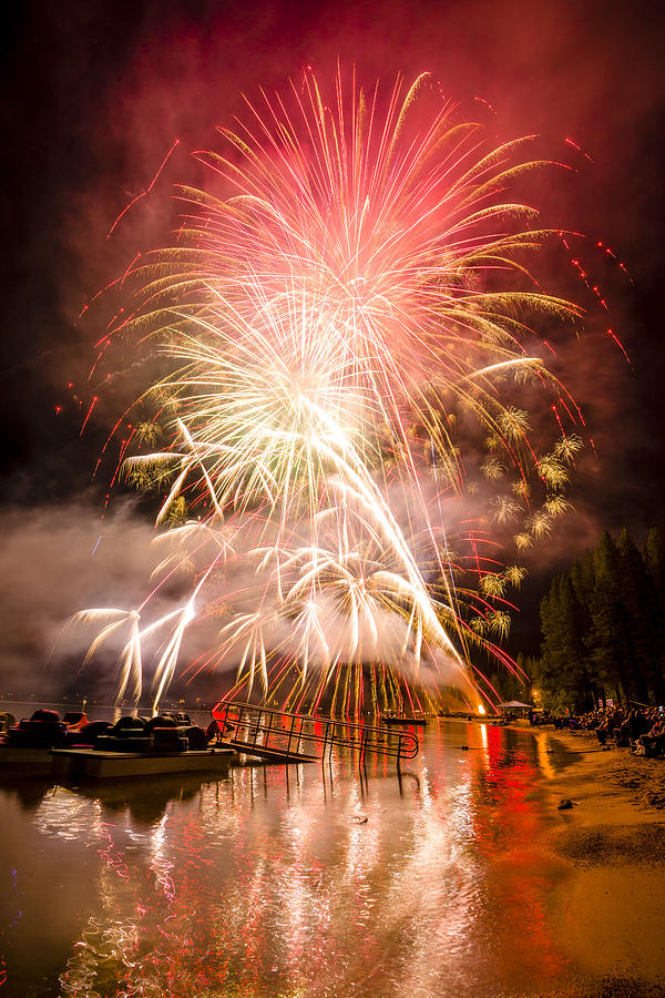 4th of July fireworks at Donner Lake in Truckee California Photograph by Joe Doherty