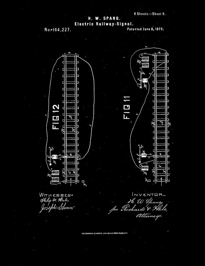 1875 Electric Railway Signal Patent Drawing  #5 Drawing by Steve Kearns