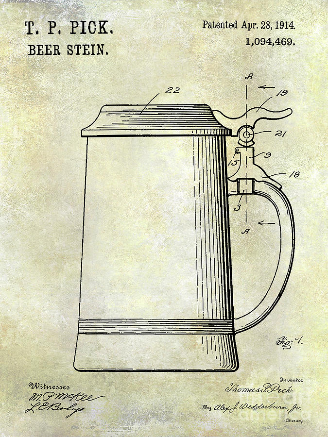 1914 Beer Stein Patent Photograph By Jon Neidert 