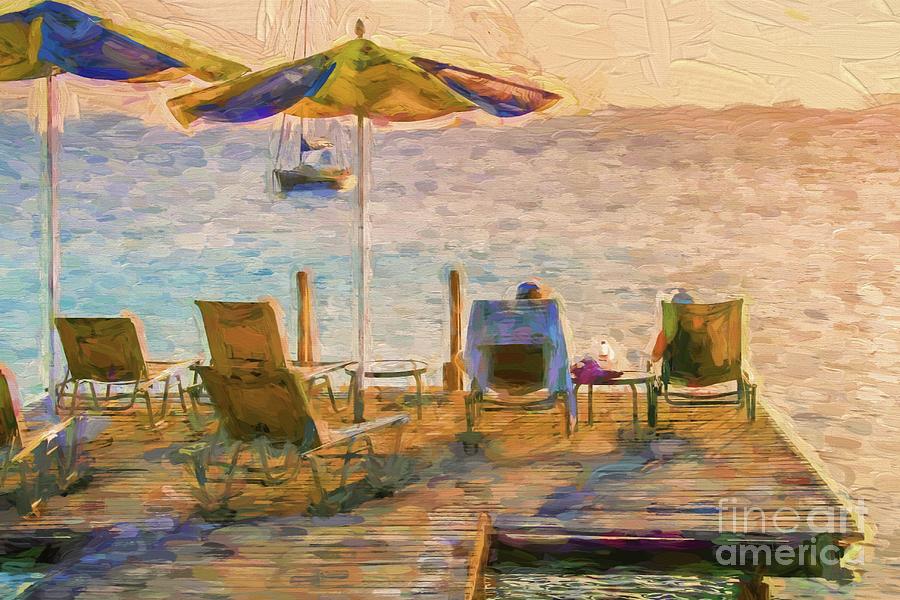 Sunset Digital Art - A deck with a view by Patricia Hofmeester