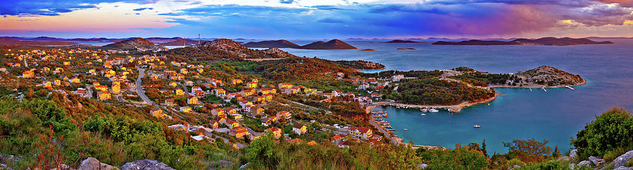 Amazing colorful sunset panorama of Pakostane archipelago #5 Photograph by Brch Photography