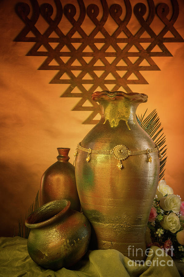 Antique jewelry set mounted on pot #5 Photograph by Kiran Joshi
