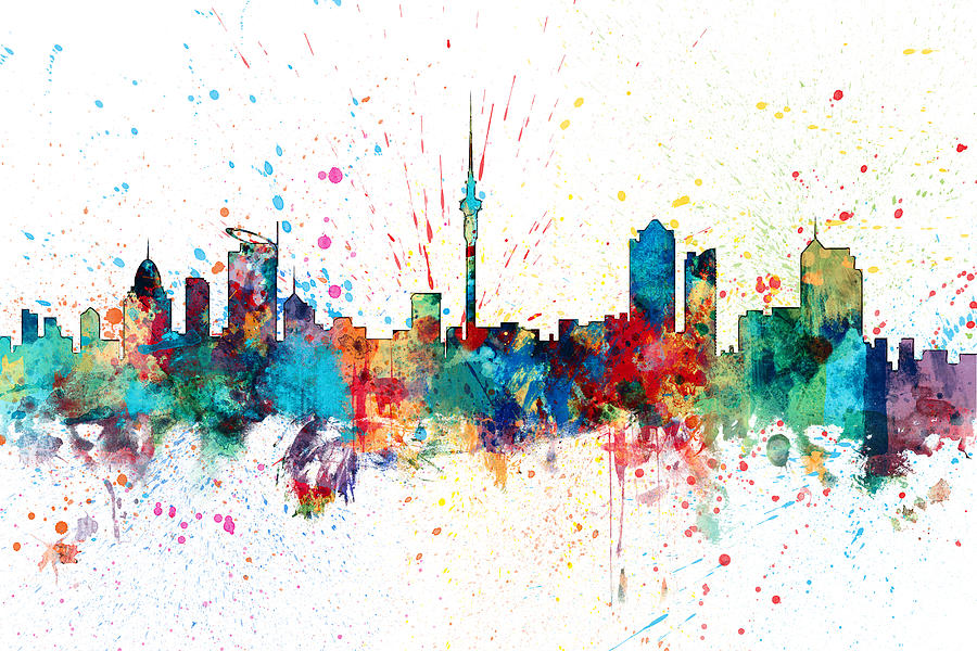 Auckland New Zealand Skyline #5 Digital Art by Michael Tompsett