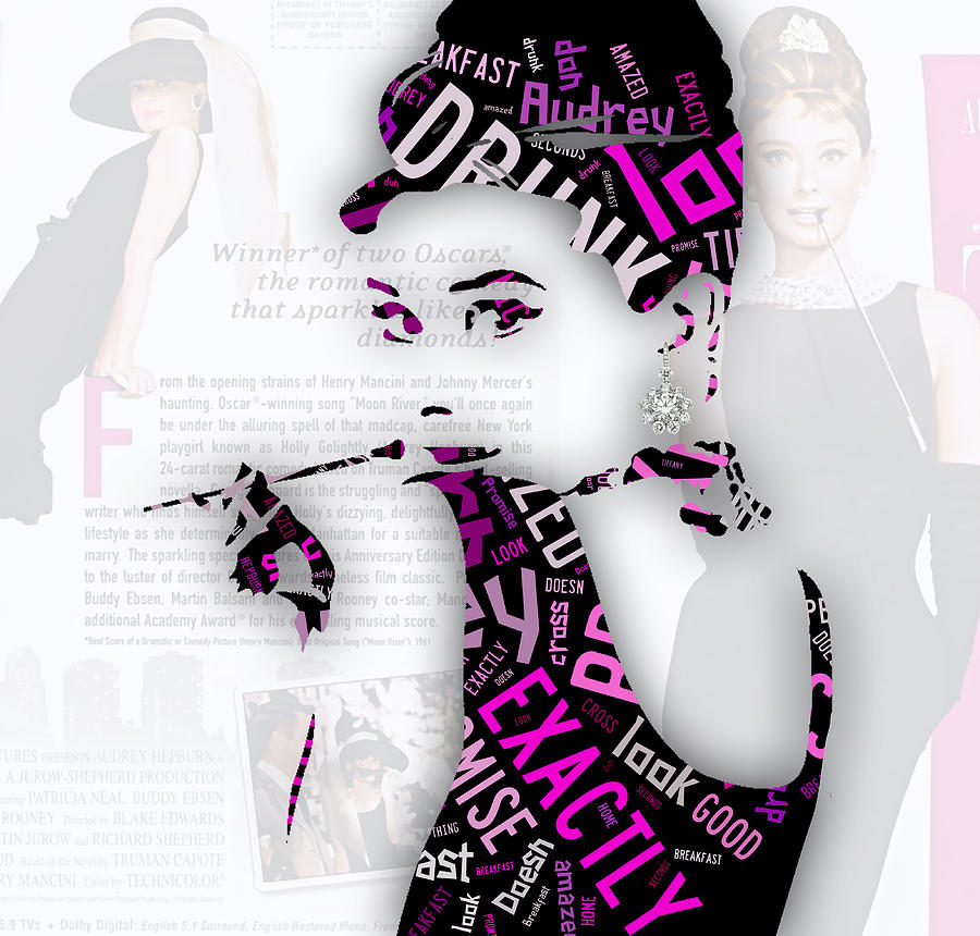 Audrey Hepburn Breakfast At Tiffanys Quotes #4 Mixed Media by Marvin Blaine