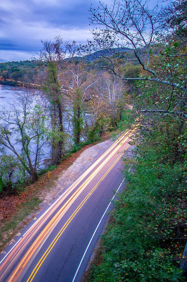 Automobile Traffic Long Exposure At Dusk In Pisgah National Park #5 Photograph by Alex Grichenko