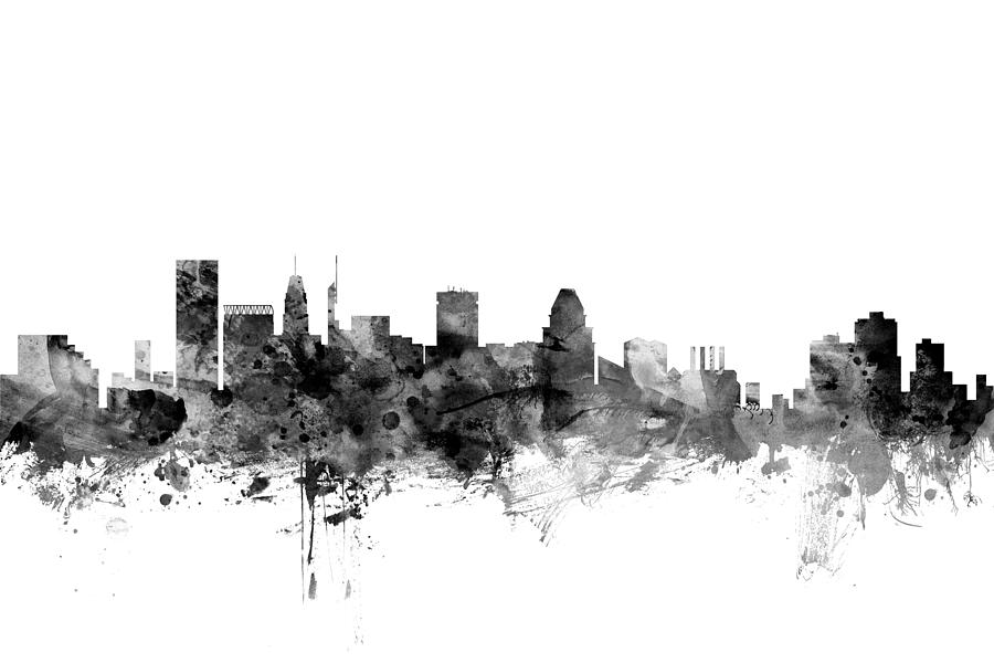 Baltimore Digital Art - Baltimore Maryland Skyline #5 by Michael Tompsett