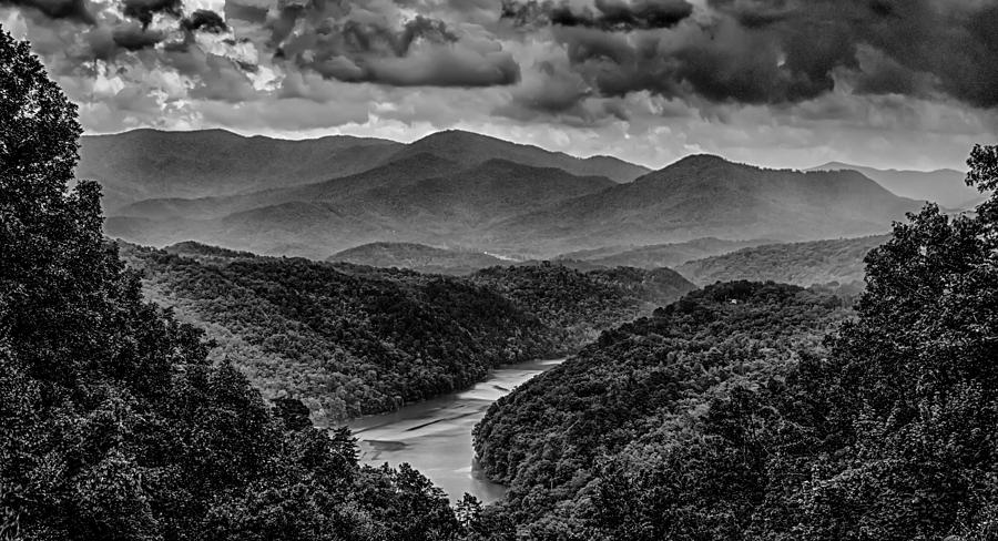 Black And White Photograph - Beautiful Aerial Scenery Over Lake Fontana In Great Smoky Mounta #5 by Alex Grichenko