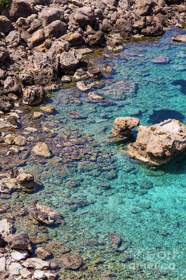 Greek Photograph - Beautiful Deep blue sea and rocks in Greece #5 by Mariusz Prusaczyk